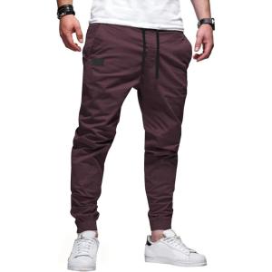 JMIERR Mens Casual Joggers Pants – Cotton Drawstring Chino Cargo Pants Hiking Outdoor Twill Track Jogging Sweatpants Pants(Purple Red)