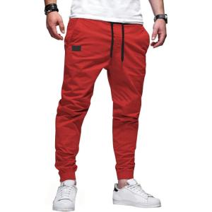 JMIERR Mens Casual Joggers Pants – Cotton Drawstring Chino Cargo Pants Hiking Outdoor Twill Track Jogging Sweatpants Pants(Red)