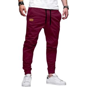 JMIERR Mens Casual Joggers Pants – Cotton Drawstring Chino Cargo Pants Hiking Outdoor Twill Track Jogging Sweatpants Pants(Red Dahlia)