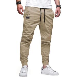 JMIERR Mens Casual Joggers Pants – Cotton Drawstring Chino Cargo Pants Hiking Outdoor Twill Track Jogging Sweatpants Pants(Soft Khaki)