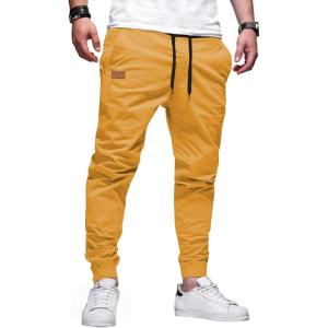 JMIERR Mens Casual Joggers Pants – Cotton Drawstring Chino Cargo Pants Hiking Outdoor Twill Track Jogging Sweatpants Pants(Yellow)