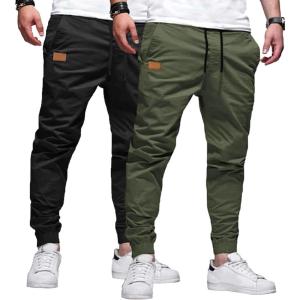 JMIERR Mens Casual Joggers Pants – Cotton Drawstring Chino Cargo Pants Hiking Outdoor Twill Track Jogging Sweatpants Pants(Z  2 Pack  Black  Dark Green)