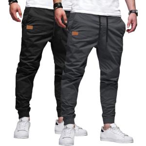 JMIERR Mens Casual Joggers Pants – Cotton Drawstring Chino Cargo Pants Hiking Outdoor Twill Track Jogging Sweatpants Pants(Z  2 Pack  Black  Dark Grey)