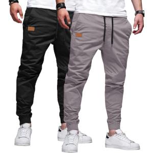 JMIERR Mens Casual Joggers Pants – Cotton Drawstring Chino Cargo Pants Hiking Outdoor Twill Track Jogging Sweatpants Pants(Z  2 Pack  Black  Light Grey)