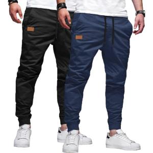 JMIERR Mens Casual Joggers Pants – Cotton Drawstring Chino Cargo Pants Hiking Outdoor Twill Track Jogging Sweatpants Pants(Z  2 Pack  Black  Navy Blue)