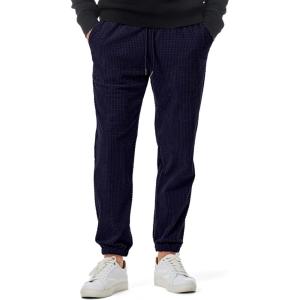 JMIERR Mens Casual Pants Waffle Textured Drawstring Stretch Elastic Waist Tapered Joggers with Pockets(Navy Blue)