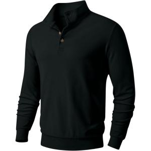 JMIERR Men’s Casual Pullover Sweatshirts Long Sleeve Lightweight Knitted Fleece Thermal Mock Neck Sweater(Black)