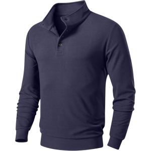 JMIERR Men’s Casual Pullover Sweatshirts Long Sleeve Lightweight Knitted Fleece Thermal Mock Neck Sweater(Navy Blue)
