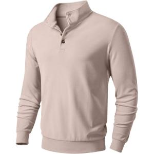 JMIERR Men’s Casual Pullover Sweatshirts Long Sleeve Lightweight Knitted Fleece Thermal Mock Neck Sweater(Parchment)