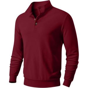JMIERR Men’s Casual Pullover Sweatshirts Long Sleeve Lightweight Knitted Fleece Thermal Mock Neck Sweater(Red Dahlia)