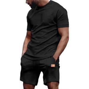 JMIERR Men’s Casual Short Sleeve T Shirts and Shorts Summer Beach Vacation 2 Piece Outfit Lounge Workout Sets(A Black)