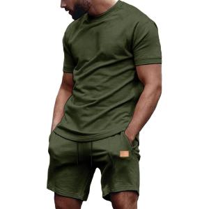 JMIERR Men’s Casual Short Sleeve T Shirts and Shorts Summer Beach Vacation 2 Piece Outfit Lounge Workout Sets(A2 Green 2)