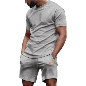 JMIERR Men’s Casual Short Sleeve T Shirts and Shorts Summer Beach Vacation 2 Piece Outfit Lounge Workout Sets(A4 Grey)