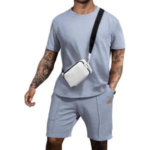 JMIERR Men’s Casual Short Sleeve T Shirts and Shorts Summer Beach Vacation 2 Piece Outfit Lounge Workout Sets(A7 Sky Blue)