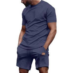 JMIERR Men’s Casual Short Sleeve T Shirts and Shorts Summer Beach Vacation 2 Piece Outfit Lounge Workout Sets(B Blue 2)