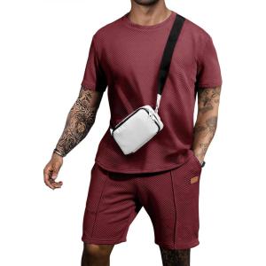 JMIERR Men’s Casual Short Sleeve T Shirts and Shorts Summer Beach Vacation 2 Piece Outfit Lounge Workout Sets(B Dark Red)