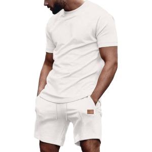 JMIERR Men’s Casual Short Sleeve T Shirts and Shorts Summer Beach Vacation 2 Piece Outfit Lounge Workout Sets(B1 White)