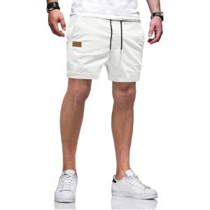 JMIERR Mens Casual Shorts – Cotton Drawstring Summer Beach Stretch Twill Chino Golf Shorts with Pockets(A White)