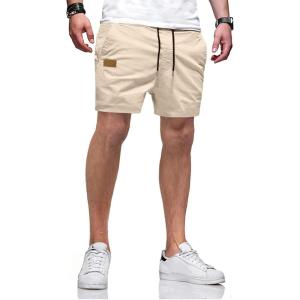 JMIERR Mens Casual Shorts – Cotton Drawstring Summer Beach Stretch Twill Chino Golf Shorts with Pockets(A1 Beige)