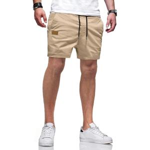 JMIERR Mens Casual Shorts – Cotton Drawstring Summer Beach Stretch Twill Chino Golf Shorts with Pockets(A1 Khaki2)