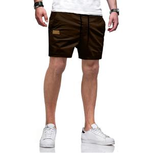 JMIERR Mens Casual Shorts – Cotton Drawstring Summer Beach Stretch Twill Chino Golf Shorts with Pockets(A4 Dark Brown)