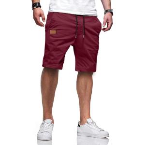 JMIERR Mens Casual Shorts – Cotton Drawstring Summer Beach Stretch Twill Chino Golf Shorts(S Red Dahlia)