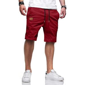 JMIERR Mens Casual Shorts – Cotton Drawstring Summer Beach Stretch Twill Chino Golf Shorts(S4 Red)