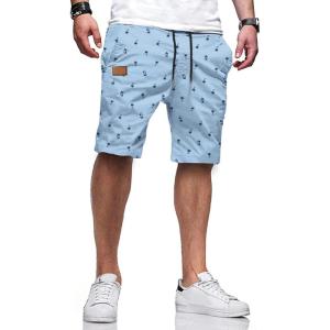 JMIERR Mens Casual Shorts – Cotton Drawstring Summer Beach Stretch Twill Chino Golf Shorts(U Coconut Tree Blue1)