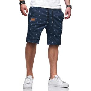 JMIERR Mens Casual Shorts – Cotton Drawstring Summer Beach Stretch Twill Chino Golf Shorts(U Coconut Tree Blue2)