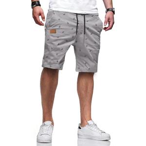 JMIERR Mens Casual Shorts – Cotton Drawstring Summer Beach Stretch Twill Chino Golf Shorts(U Coconut Tree Grey)