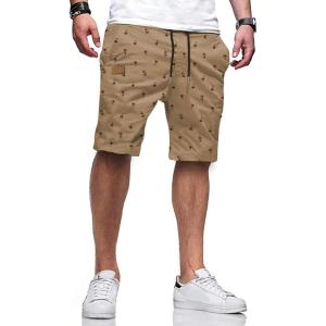 JMIERR Mens Casual Shorts – Cotton Drawstring Summer Beach Stretch Twill Chino Golf Shorts(U Coconut Tree Khaki)