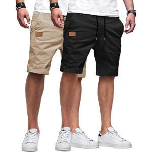 JMIERR Mens Casual Shorts – Cotton Drawstring Summer Beach Stretch Twill Chino Golf Shorts(Z 2 Pack  Black  Apricot)