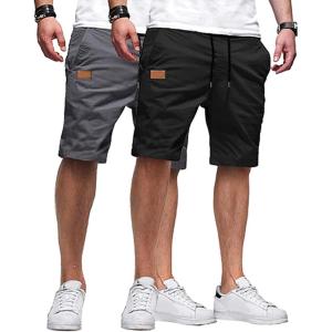 JMIERR Mens Casual Shorts – Cotton Drawstring Summer Beach Stretch Twill Chino Golf Shorts(Z 2 Pack  Black  Dark Grey)
