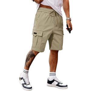 JMIERR Men’s Casual Stretch Cargo Shorts Classic Drawstring Elastic Waist Summer Work Short with Multi Pockets(0 Khaki)