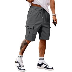 JMIERR Men’s Casual Stretch Cargo Shorts Classic Drawstring Elastic Waist Summer Work Short with Multi Pockets(02 Dark Grey)