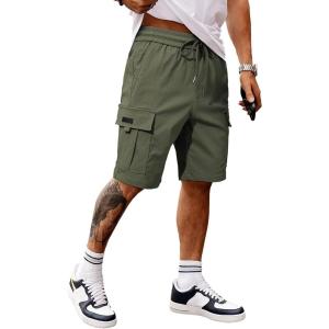 JMIERR Men’s Casual Stretch Cargo Shorts Classic Drawstring Elastic Waist Summer Work Short with Multi Pockets(Army Green)