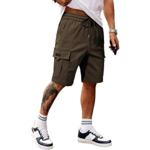 JMIERR Men’s Casual Stretch Cargo Shorts Classic Drawstring Elastic Waist Summer Work Short with Multi Pockets(Brown)