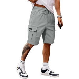JMIERR Men’s Casual Stretch Cargo Shorts Classic Drawstring Elastic Waist Summer Work Short with Multi Pockets(Light Grey)