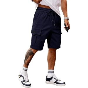 JMIERR Men’s Casual Stretch Cargo Shorts Classic Drawstring Elastic Waist Summer Work Short with Multi Pockets(Navy Blue)