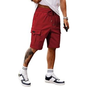 JMIERR Men’s Casual Stretch Cargo Shorts Classic Drawstring Elastic Waist Summer Work Short with Multi Pockets(Red)