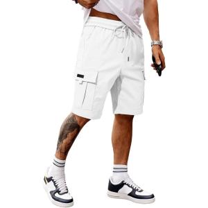 JMIERR Men’s Casual Stretch Cargo Shorts Classic Drawstring Elastic Waist Summer Work Short with Multi Pockets(White)