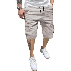 JMIERR Mens Casual Twill Cargo Shorts Cotton Drawstring Classic Cargo Stretch Short with 6 Pockets(A Sliver Gray)