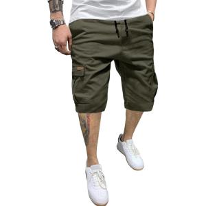 JMIERR Mens Casual Twill Cargo Shorts Cotton Drawstring Classic Cargo Stretch Short with 6 Pockets(B Green)