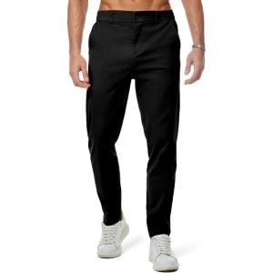JMIERR Men’s Chino Pants Casual Stretch Waist Tapered Trousers with Pockets(A Black)