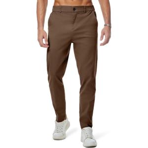 JMIERR Men’s Chino Pants Casual Stretch Waist Tapered Trousers with Pockets(Coffee)