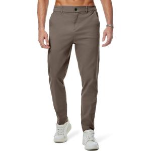 JMIERR Men’s Chino Pants Casual Stretch Waist Tapered Trousers with Pockets(Greyish Brown)
