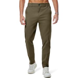 JMIERR Men’s Chino Pants Casual Stretch Waist Tapered Trousers with Pockets(Moss Green)
