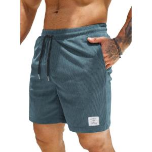 JMIERR Men’s Corduroy Shorts Casual Elastic Waist Drawstring Lightweight Summer Beach Shorts(A1 Real Teal)