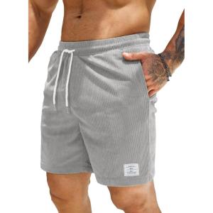 JMIERR Men’s Corduroy Shorts Casual Elastic Waist Drawstring Lightweight Summer Beach Shorts(A2 Grey)