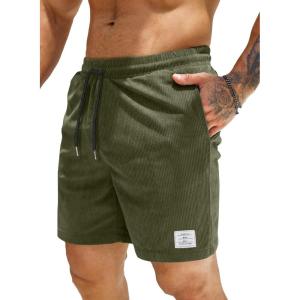 JMIERR Men’s Corduroy Shorts Casual Elastic Waist Drawstring Lightweight Summer Beach Shorts(A2 Moss Green)
